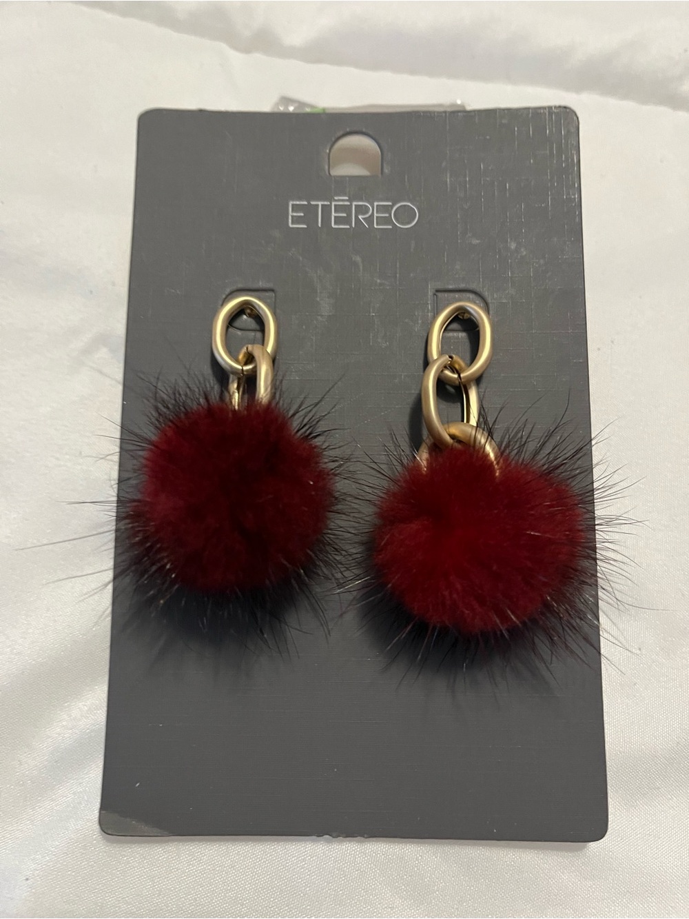 Burgundy Pom Pom Drop Earrings with Gold Links